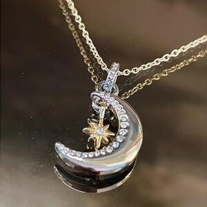 Elegant Silver and Gold Moon Necklace